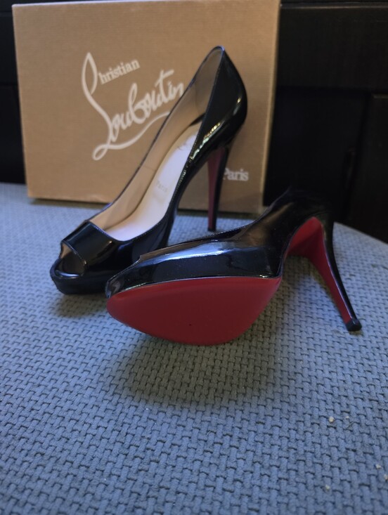 Christian Louboutin Shoes - Christian Louboutin Black Patent Peep-Toe Platform Pumps